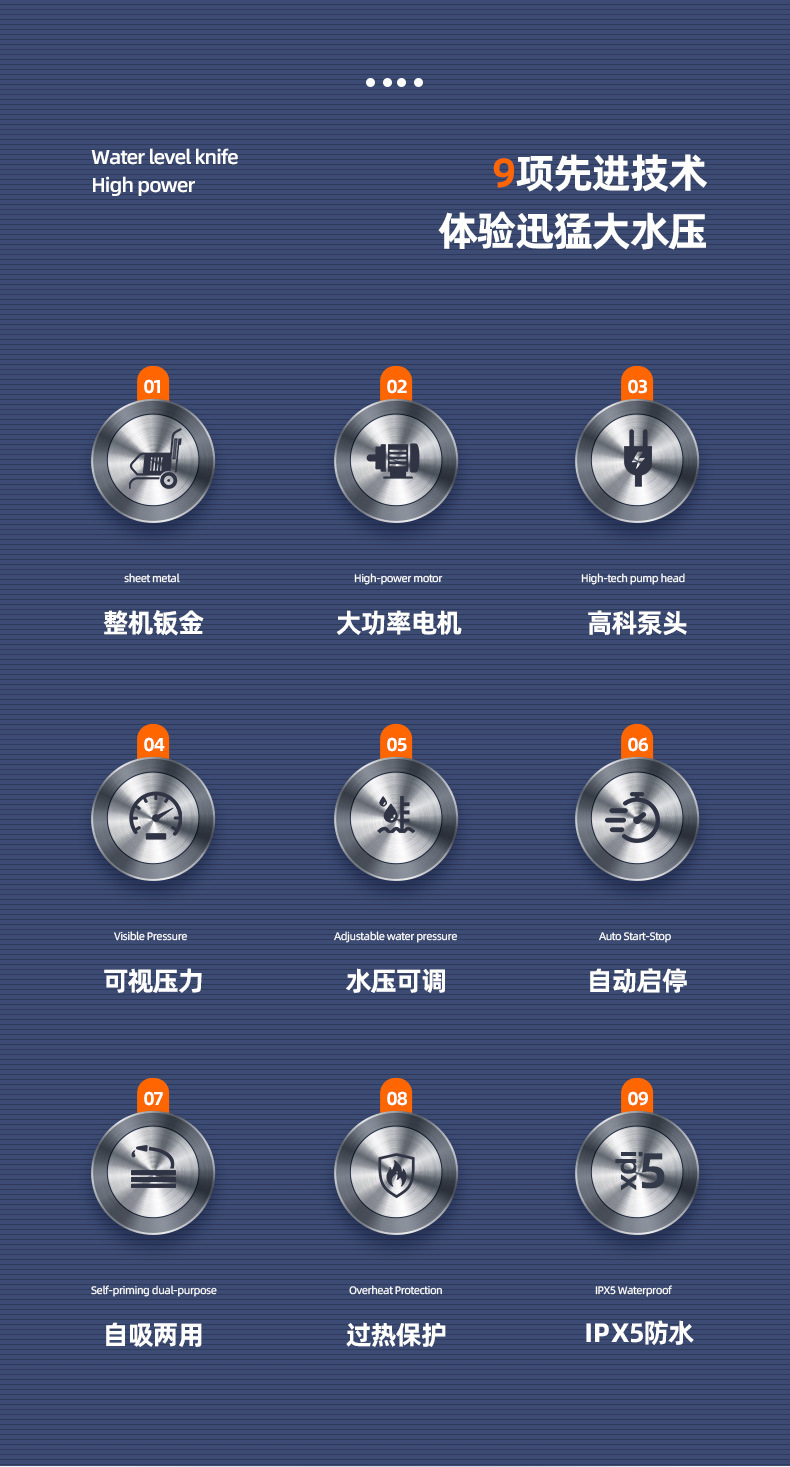 Car wash machine, car wash water pump, household 220V high-power car brush and floor cleaning water gun, commercial trolley-type high-pressure washer