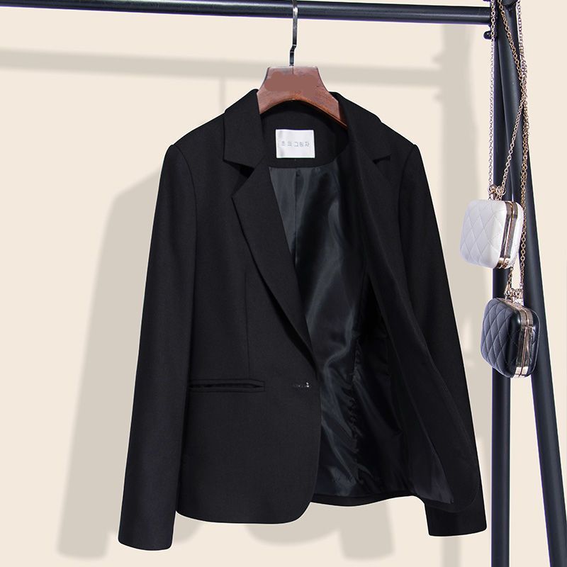 Professional Spring and Autumn Black Blazer for Women, New Slim-Fit Korean Style, Trendy Casual Petite Top Blazer