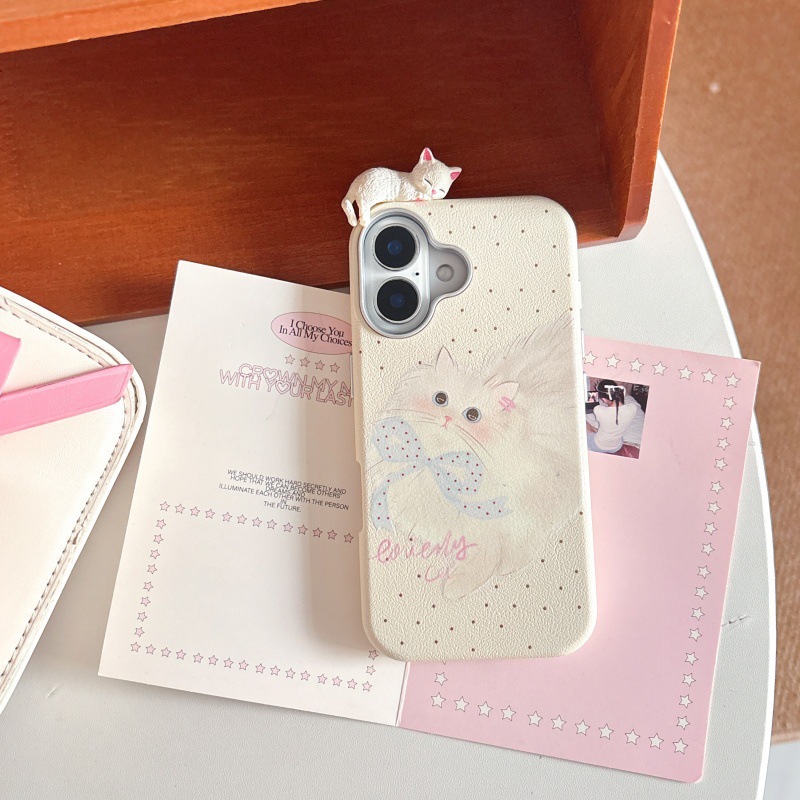 Estilo ins lindo lunares gato 16ProMax chica 13 funda para teléfono móvil para Apple 15P estéreo iPhone14