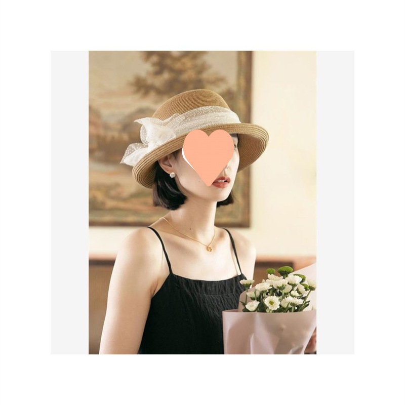 French Niche Women's Summer Lace Sun Hat Sun Protection Hat Japanese Versatile Face-Covering Rolled Brim Woven Hat Trendy