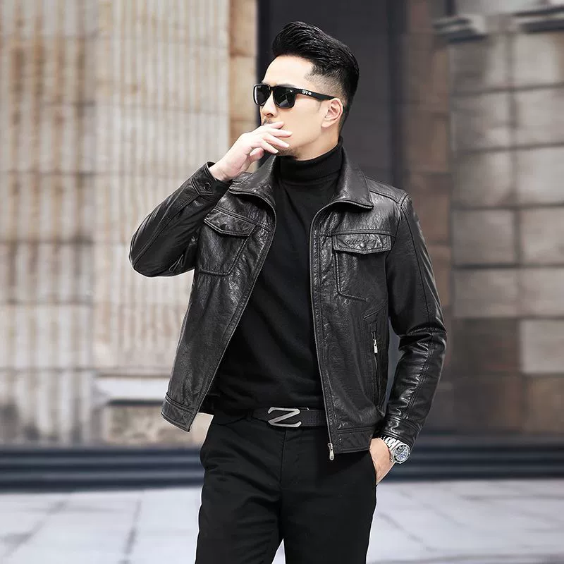 Кожаная куртка для отдыха, натуральная кожа, Slim fit