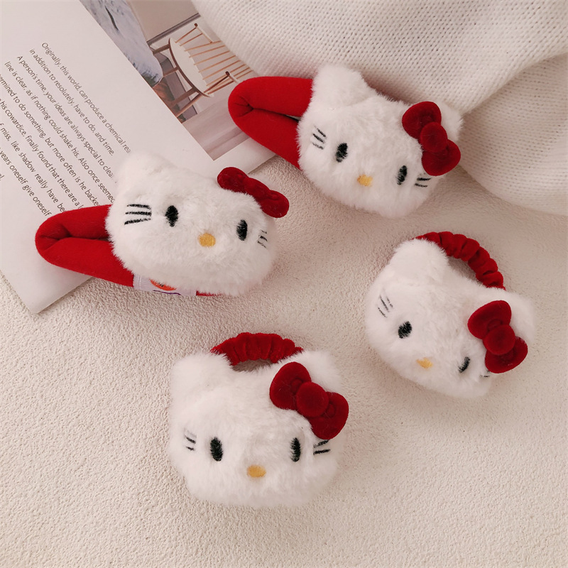 Nuevo lindo gato peludo arco rojo clip de cabello de terciopelo BB atmósfera tarjeta de cabello gran adornos de cabello