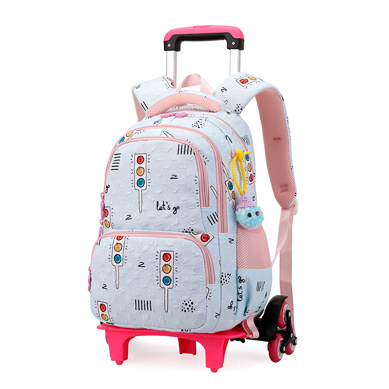 Mochila escolar con ruedas de gran capacidad con dibujos animados de pez natural para niñas de primer grado de primaria, niños de dos y tres años