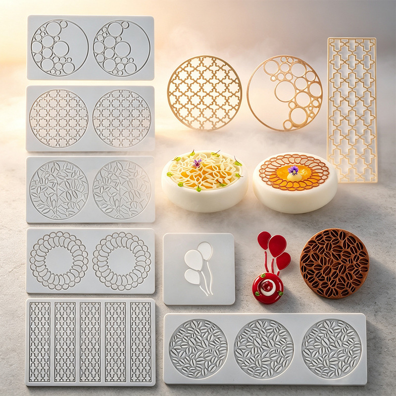 Cross-border FCM leaf pattern fondant lace mat, decorative silicone mold for artistic dishes, round plate, and Western-style crispy food mold Cross-border FCM leaf pattern fondant lace mat, decorative silicone mold for artistic dishes, round plate, and Western-style crispy food mold
