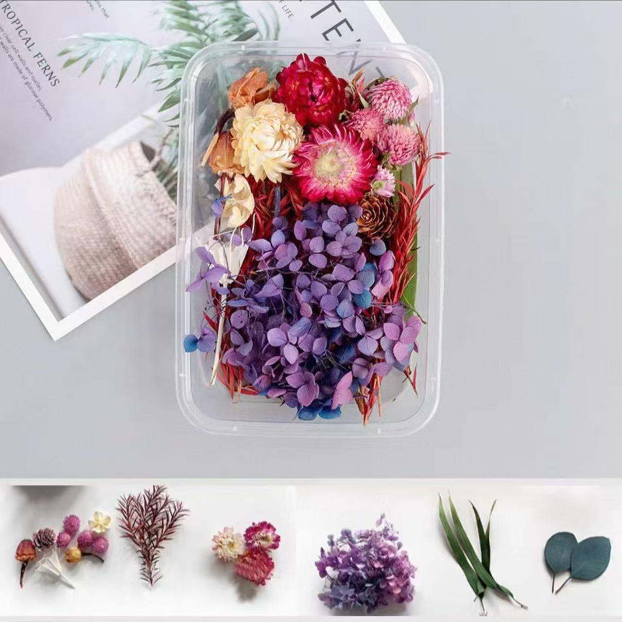 Paquete mixto de bricolaje, decoración hecha a mano, flor eterna, material de paquete de flores secas, marco de fotos de bricolaje, paquete de flores en relieve, día de la mujer