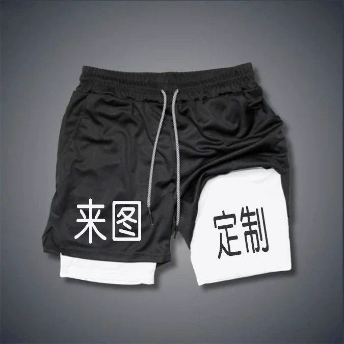 Трансграничная внешняя торговля Amazon, быстросохнущие сетчатые двухслойные повседневные шорты из ледяного шелка, мужские дышащие спортивные пляжные брюки для фитнеса