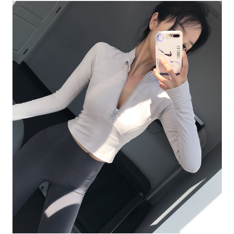 2025 Half-Zip Straight Shoulder Slim Sports Top Navel-Fit Tight Running Quick-Dry Stretch Yoga Wear Fitness Long Sleeve