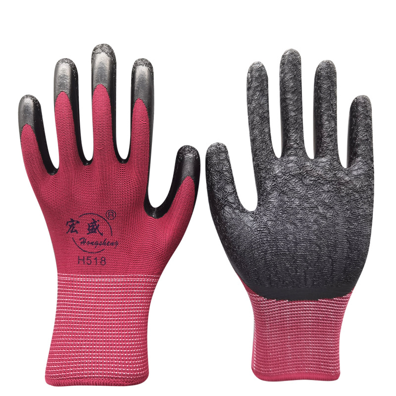 Guantes de protección laboral nylon caucho látex arrugas inmersión resistente al desgaste antideslizante guantes de trabajo para el sitio de construcción al por mayor