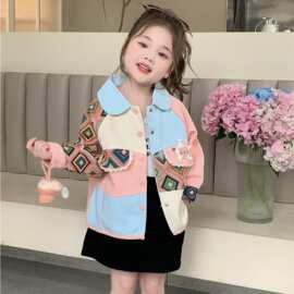 女童拼色外套洋气时髦儿童休闲韩版上衣小女孩宝宝春秋装夹克开衫