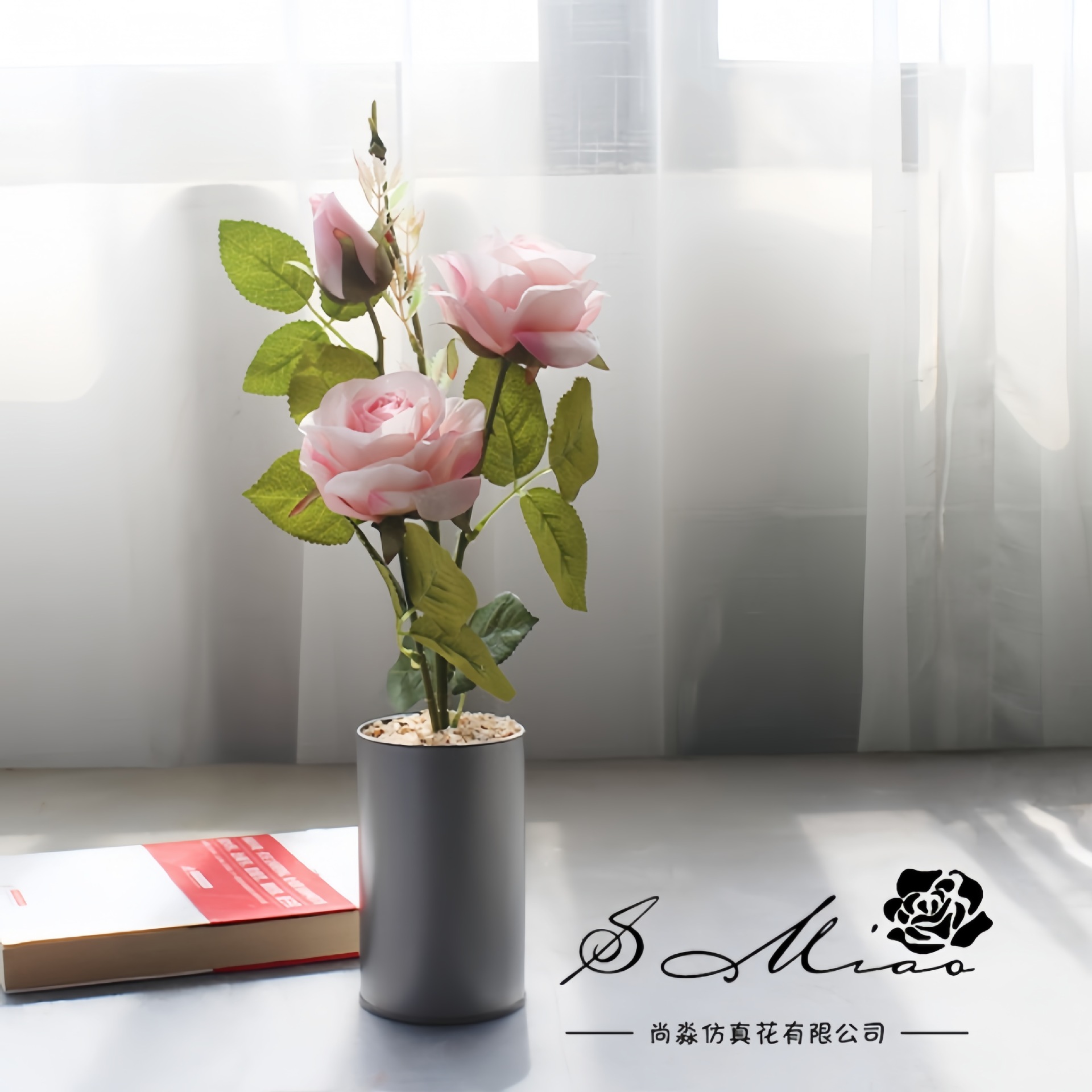 Flores simuladas de tres cabezas de rosa pequeña decoración creativa bonsai fábrica de decoración directa para plantas verdes artificiales falsas macetas simuladas image 10