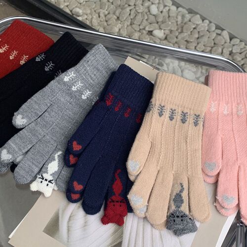 Touchscreen Christmas Red Fingerless Gloves for Women Winter Student Cute Korean Version Thick Fleece Riding Warm Winter Trend