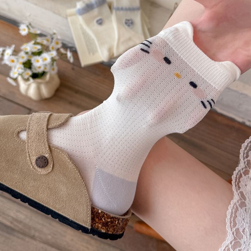Women's Socks Spring and Summer Thin Cotton Embroidered Cute Little Ear Cat Mid-Calf Socks Miu Series Seamless Women's Socks Women's Socks Spring and Summer Thin Cotton Embroidered Cute Little Ear Cat Mid-Calf Socks Miu Series Seamless Women's Socks