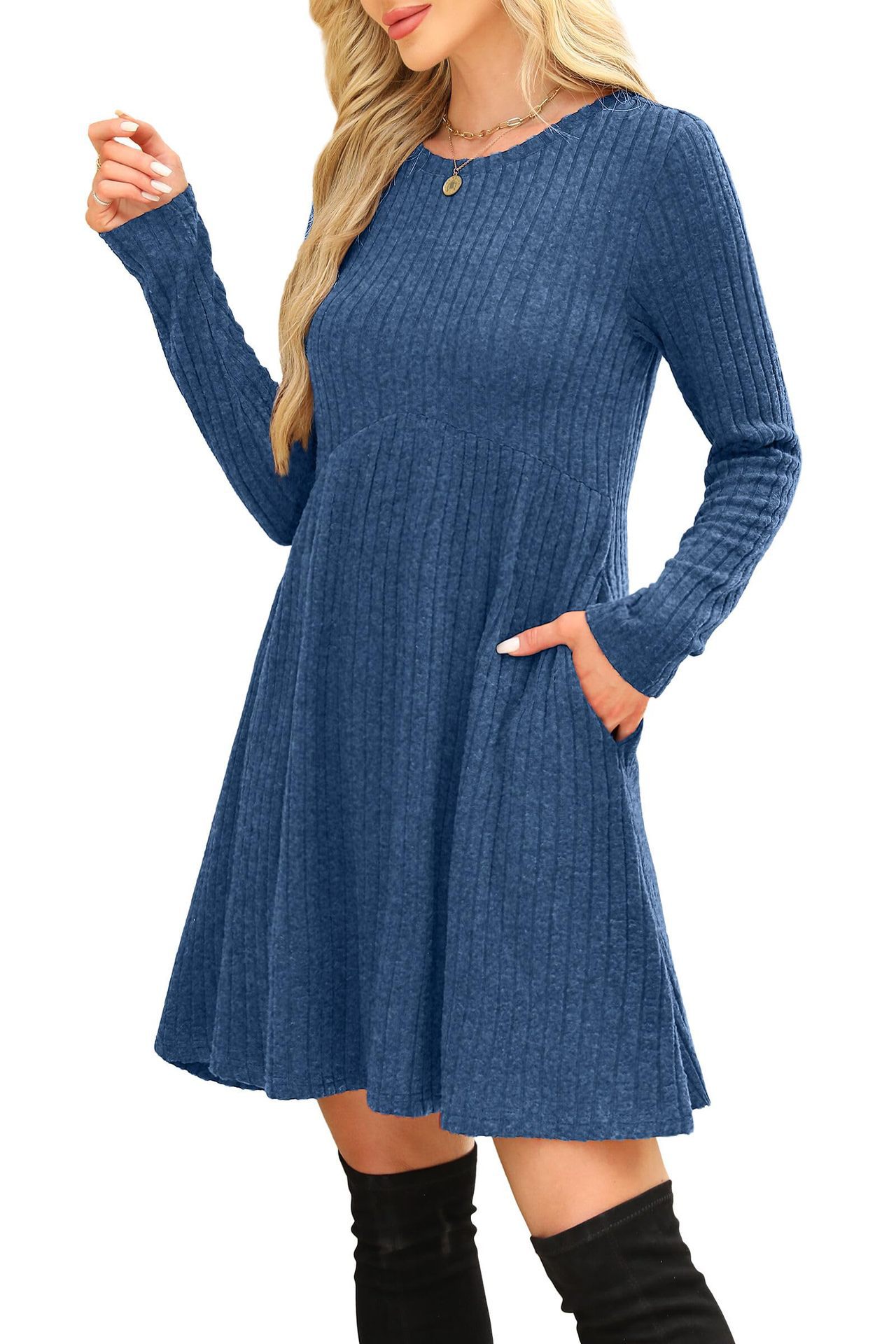 Bohemian Mid-length Autumn Winter Dress Irregular Brushed Ribbed Skirt_voghion.com