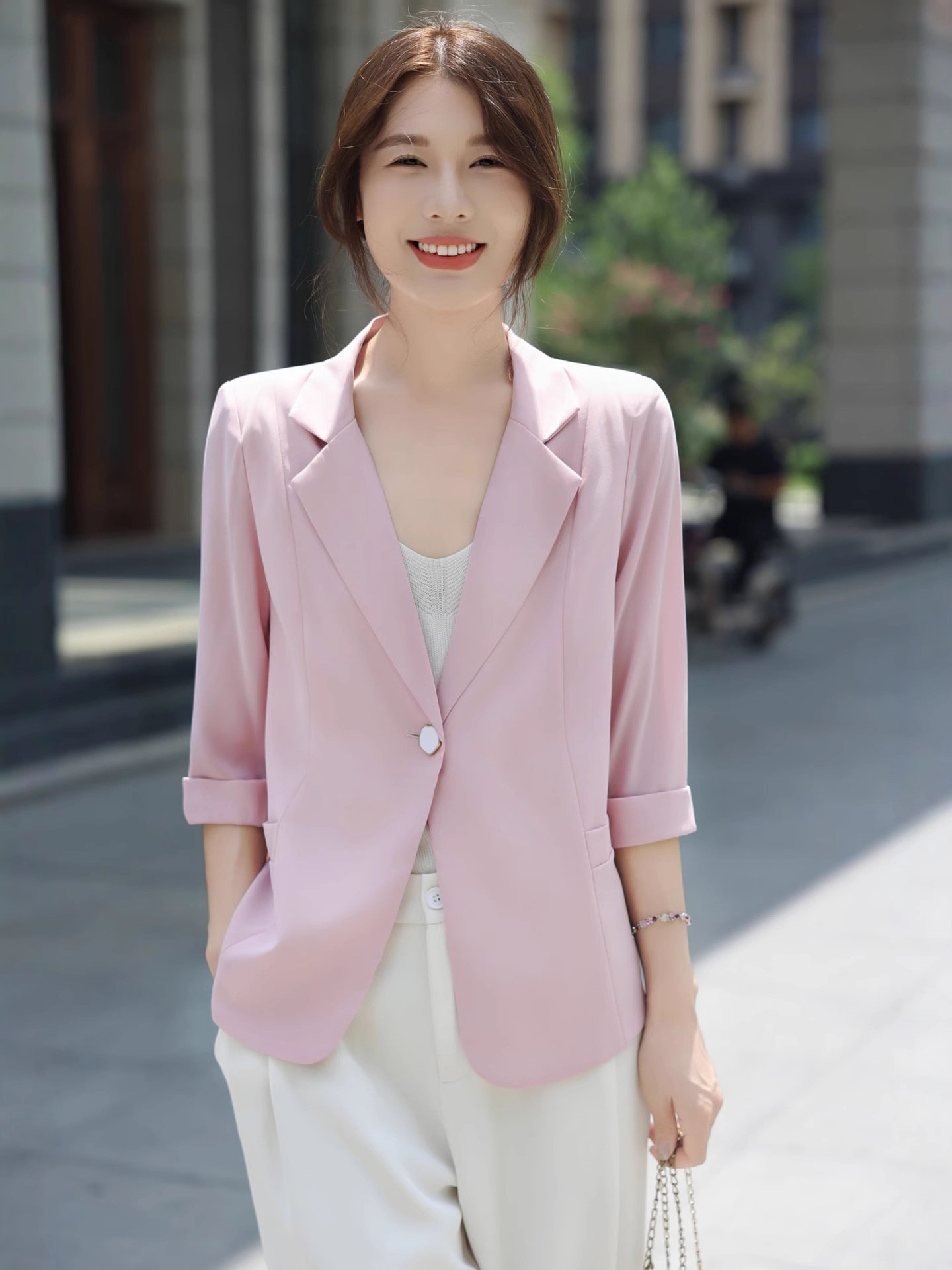 春夏季新款休闲小西装外套女显瘦七分袖职业小西服防晒上衣现货