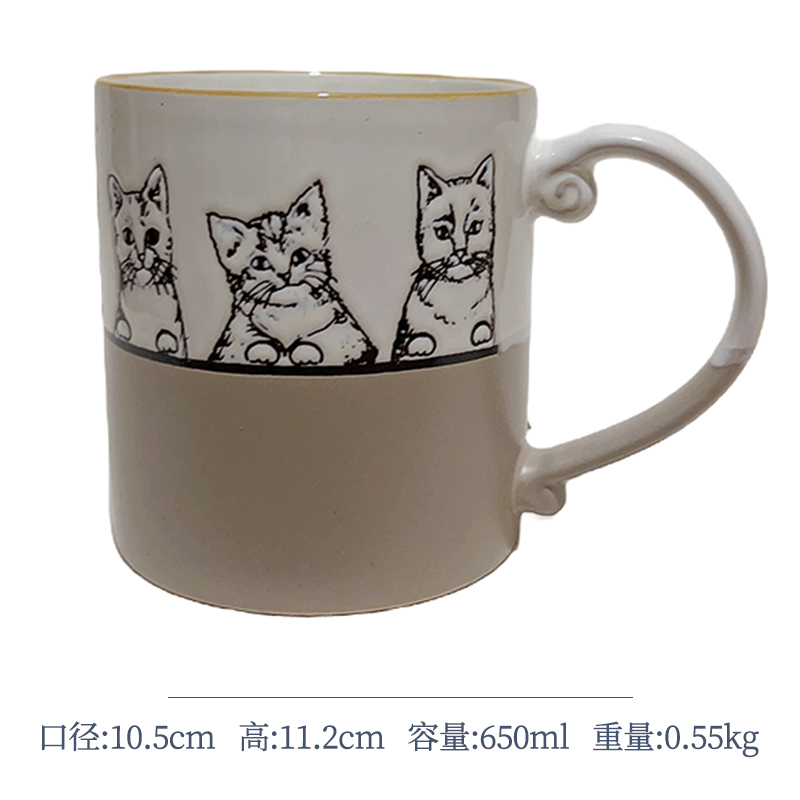 Cerámica bajo vidriado pintado a mano linda taza de gato taza de agua taza de desayuno taza de avena pareja micro pomelo