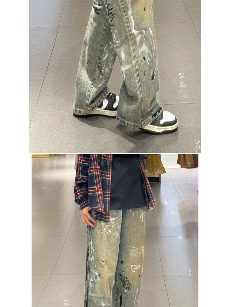 Jeans da uomo vintage graffiti gamba dritta vestibilità ampia_voghion.com