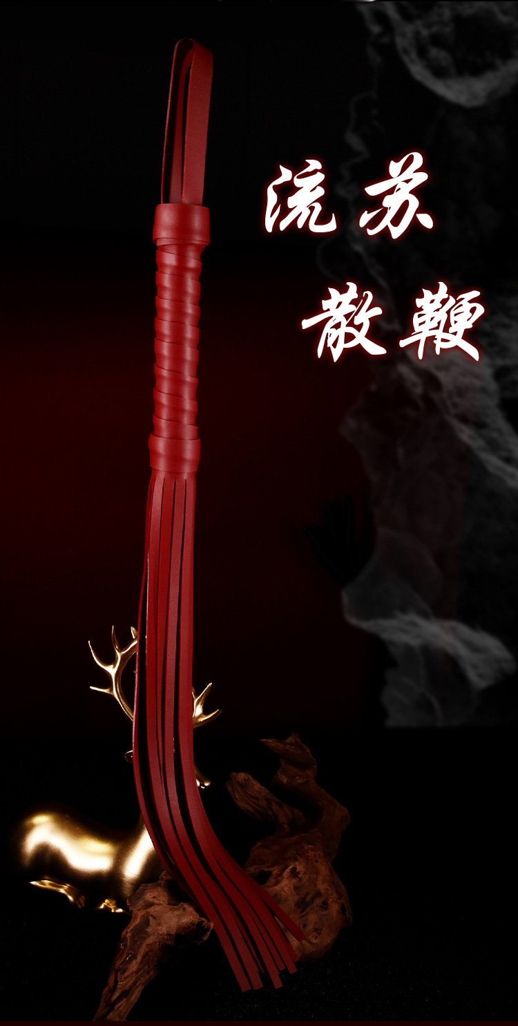 SM Faux Leather Flogger Whip for Adult Couples, Red, Lightweight Sensory Play Accessory — detail image 32
