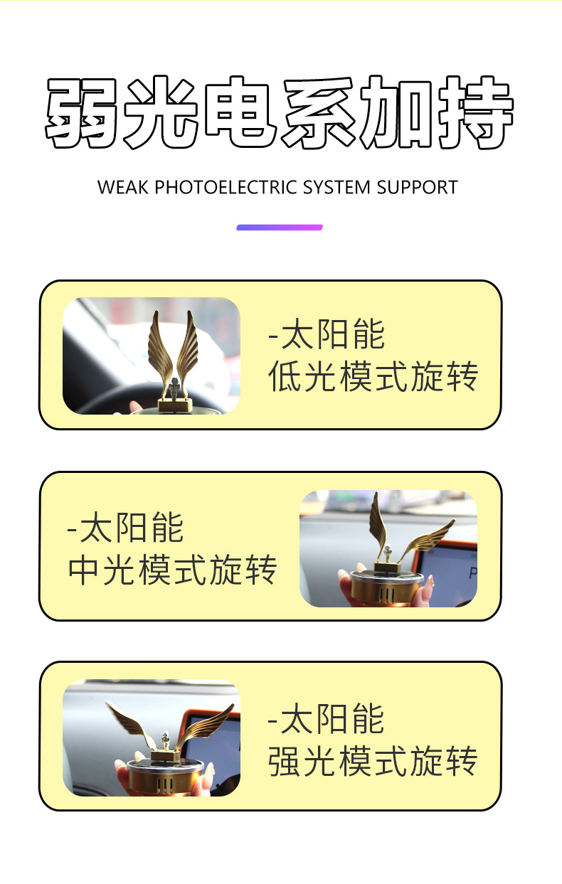 Car Perfume Angel Wings Solar-Powered Car Fragrance Ornament Car Decoration Slow-Spinning Rotating Perfume Eagle