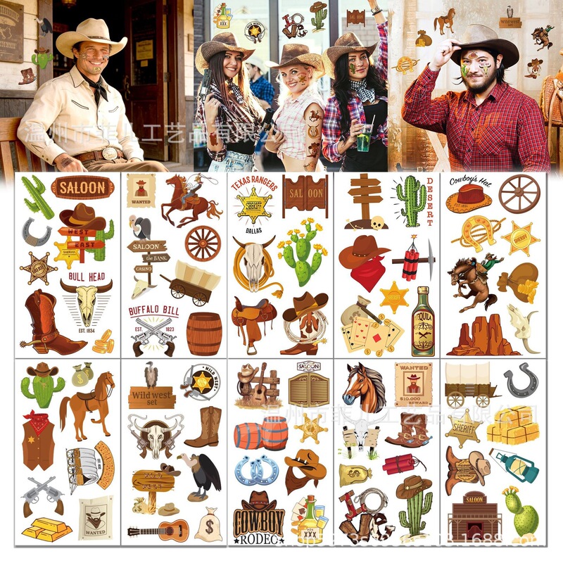 Uu039 Western Cowboy Tattoo Stickers, Holiday Party Disposable Decorations, Boys' Cowboy Tattoo Stickers Uu039 Western Cowboy Tattoo Stickers, Holiday Party Disposable Decorations, Boys' Cowboy Tattoo Stickers