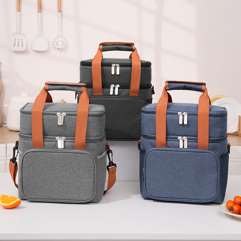 Nueva bolsa de comida caliente de Amazon, bolsa de comida de doble capa, bolsa bento portátil, bolsa de aislamiento de gran capacidad, bolsa de picnic al aire libre