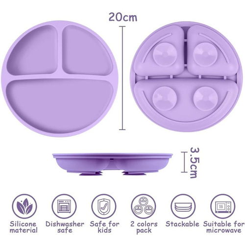 Amazon's popular children's suction cups round silicone dinner plate infant feeding anti-lost fixed three-grid smiling face plate