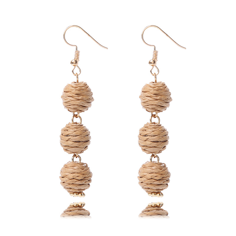 1 Pair Vacation Ball Rattan Handmade Women's Drop Earrings display picture 1