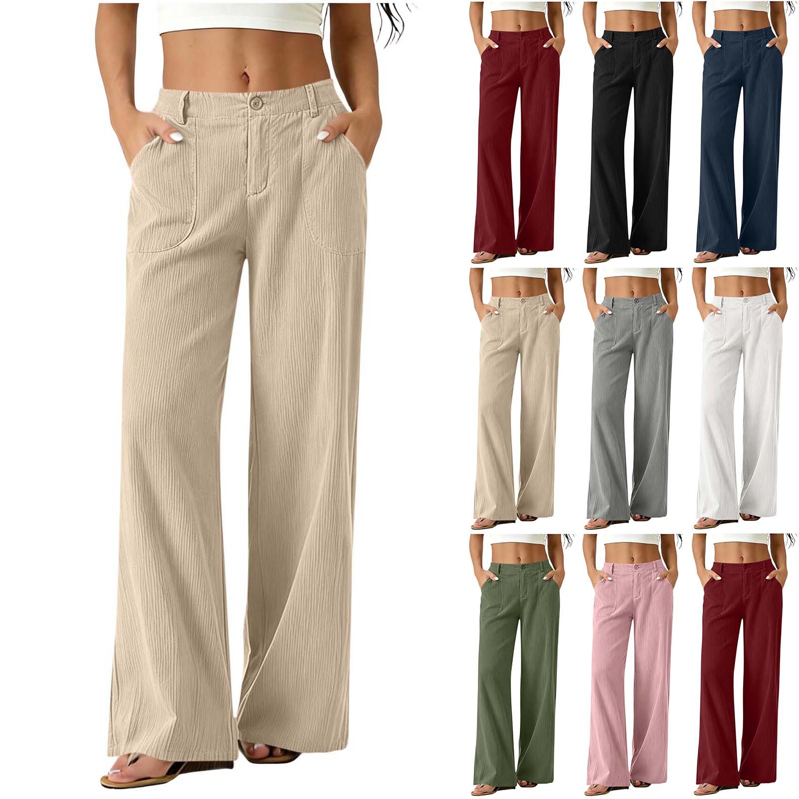 European and American cross-border women's clothing Amazon women's formal trousers with elastic waistband, corduroy, solid color, single-button long pants