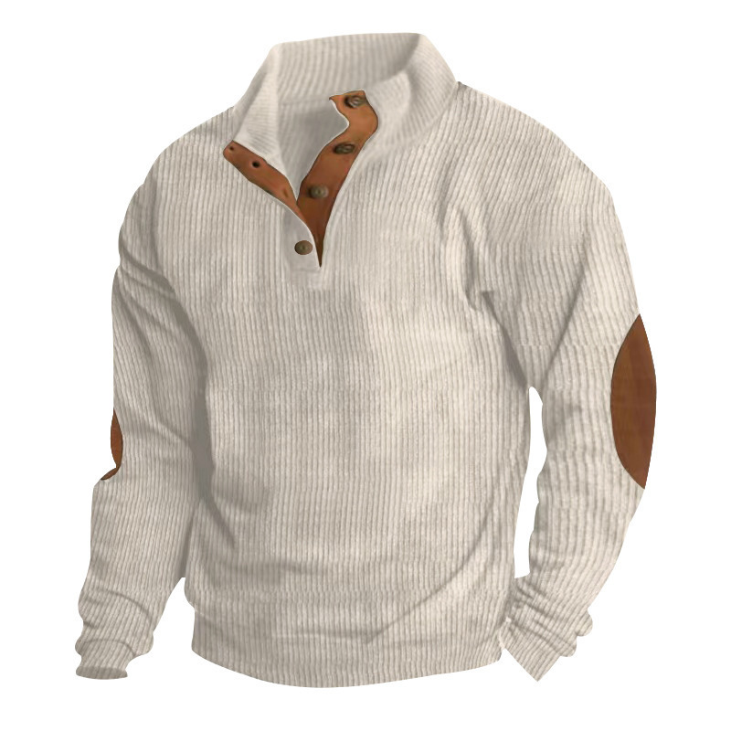 Giacca camicia da uomo in velluto a coste patchwork stile retro_voghion.com