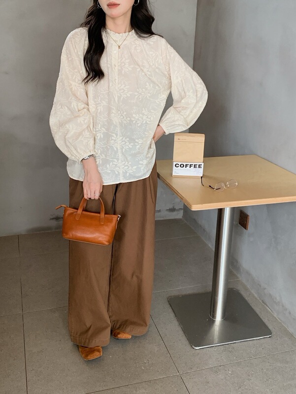 2026 Spring New Collection Full Embroidery Stand Collar Ruffled Edge Women's Cardigan Long Sleeve Shirt Blouse