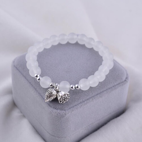 Ancient-style bead bracelet with lotus pattern, women's Korean-style girly heart elastic cord bracelet, sister-in-law candy color beaded necklace
