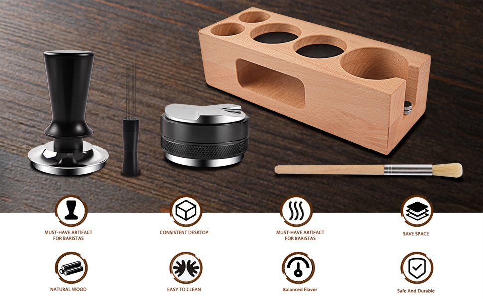 Café en polvo base de la prensa máquina de café Mango Dispositivo de soporte de almacenamiento de madera asiento de relleno de presión polvo de tela traje dispositivo