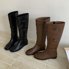 6288-6~低跟法式英伦风不过膝长靴女2025年新款侧拉链高筒骑士靴