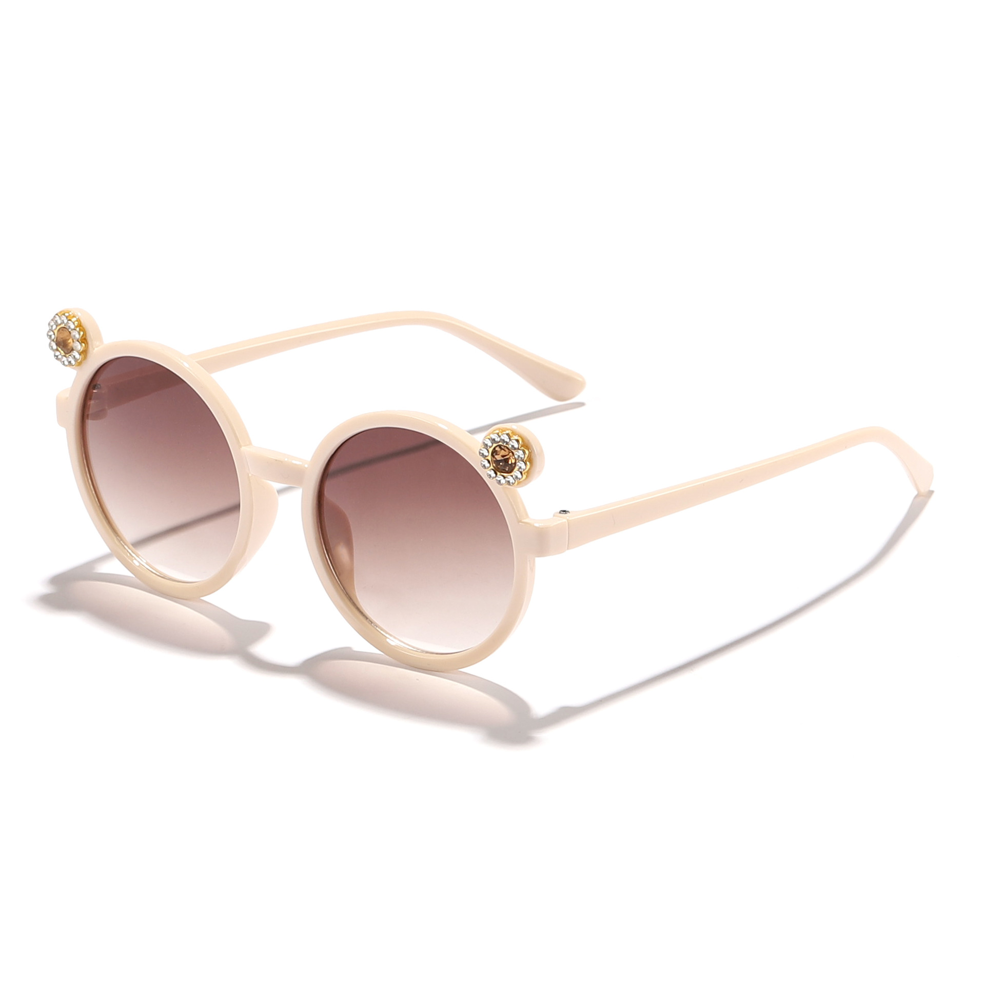 2024 niños transfronterizos nuevo color caramelo con montura redonda de diamantes gafas de sol de oso lindo bebé gafas de sol al aire libre