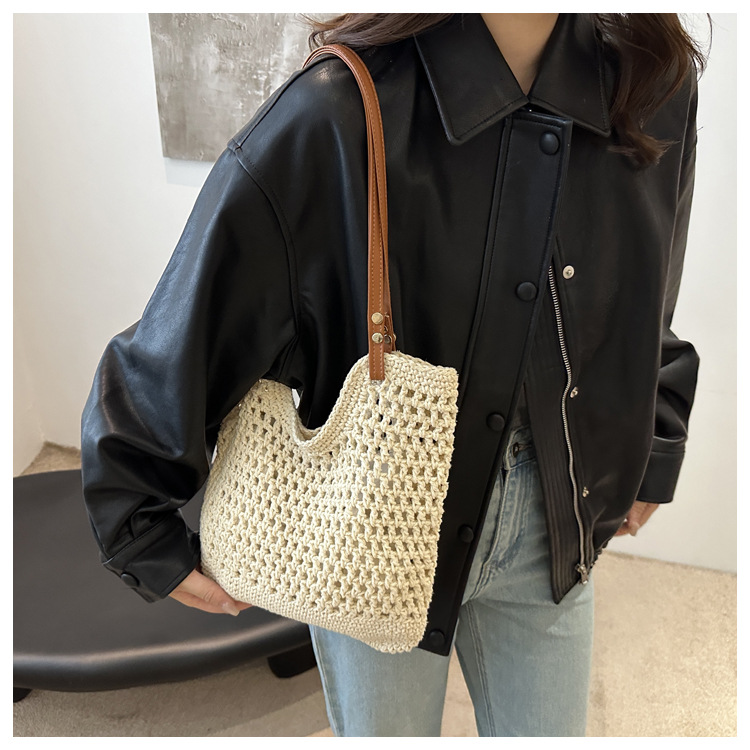 Artistic and retro hand-woven bags, casual cotton thread single-shoulder bags, tote bags, woolen bags, shopping bags for women undefined