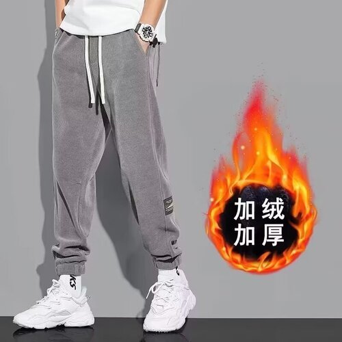 Linen corduroy winter warm padded loose ankle pants for men, Korean style fashionable spring and autumn elastic long pants