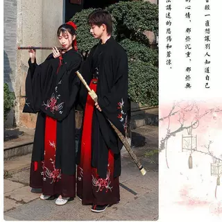 彼岸花红黑汉服男武侠风套装古装侠客书生男士古风仙气情侣装