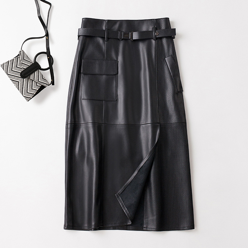 Pu Leather One-Step Skirt Mid-Length Skirt for Women Autumn and Winter Haining Leather Skirt 2025 Autumn High-Waisted Hip Skirt