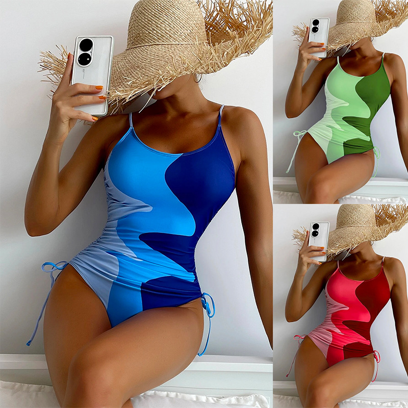 186g Weight Sleeveless Sleeve Length Women's Color Block 1 Piece One Piece