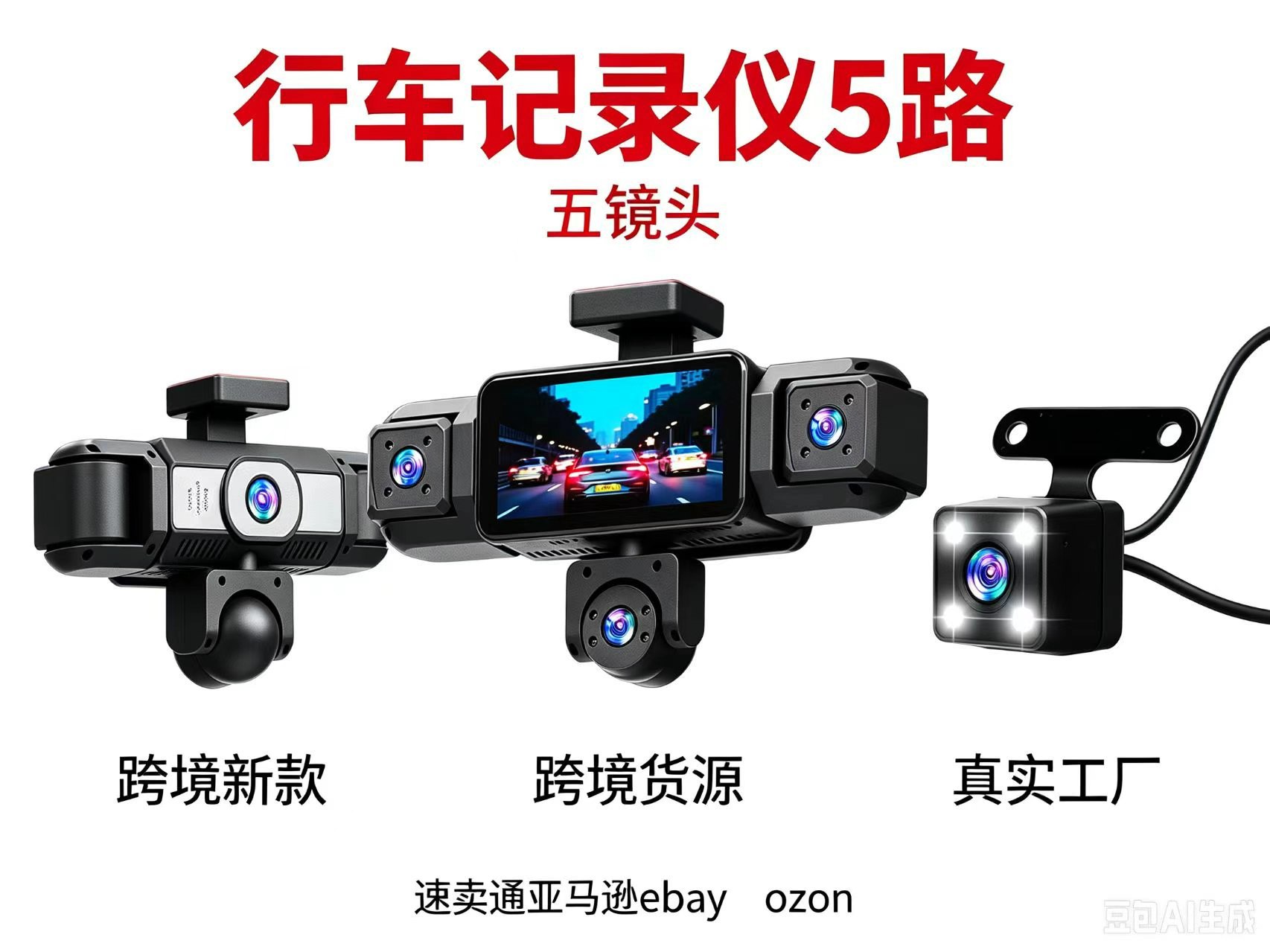 W19-5 lens dash cam, 3.16-inch 1080P HD night vision, five-channel recording, factory-installed camera, 360-degree panoramic view