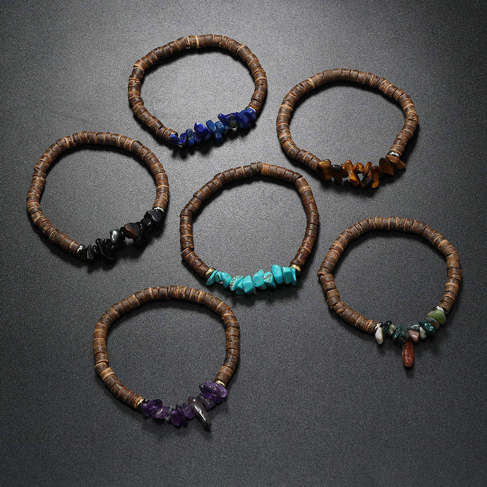 20g Weight Bracelets Classification 1 Piece Quantity Casual, Daily, Party Occasion natural stone Material Geometric, Color Block Pattern Unisex Gender Beaded Design Retro Style Retro Geometric Color Block Natural Stone Bracelets In Bulk 2