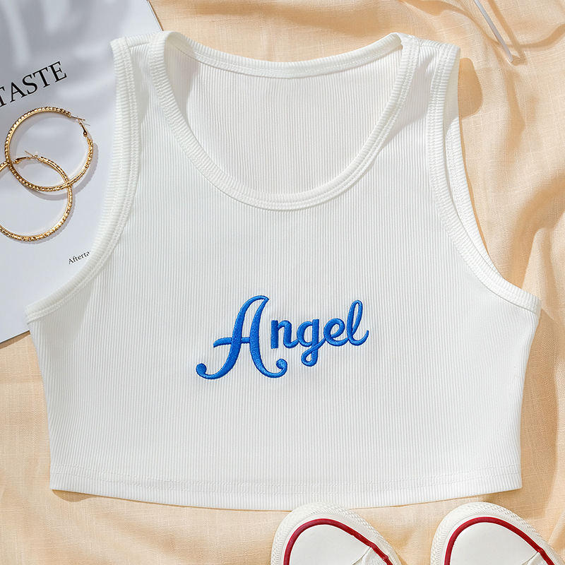 Angel Letter Embroidered Sleeveless Short Vest NSGMY74782