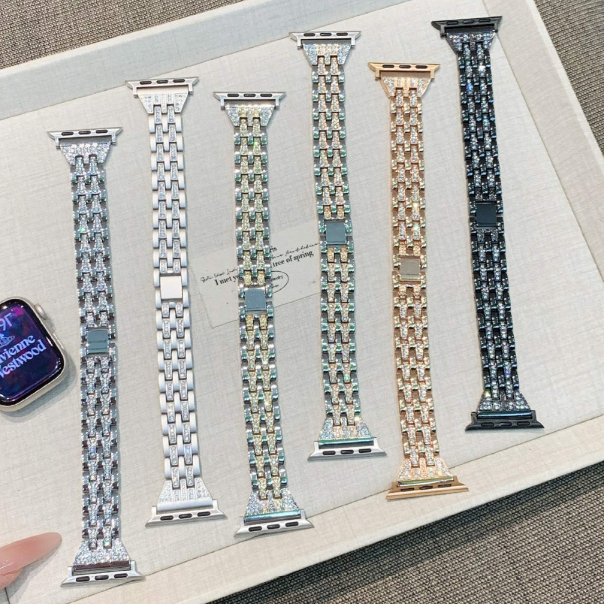 鎏金闪钻金属表带适用苹果手表iwatch12代11/10UltraSE