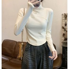 白色半高领双面德绒内搭打底衫女秋冬修身短款针织衫显瘦鱼骨上衣