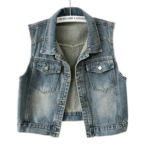 Women's Short-Sleeve Vintage Cowboy Vest for Spring and Autumn, 2025 New Korean Style Slimming Tank Top and Cardigan