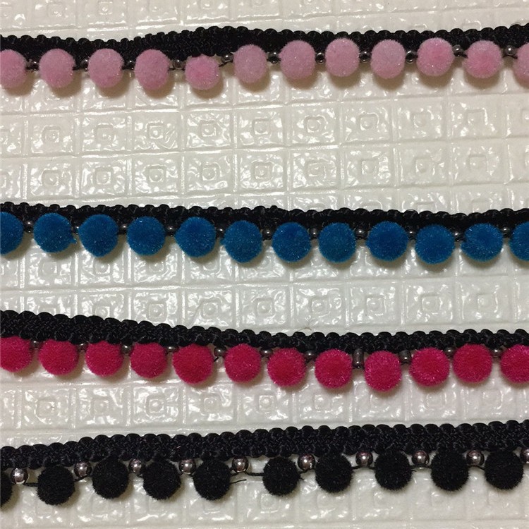现货供应1公分手工绒球花边大小珠服装服饰辅料珠边手工珠边