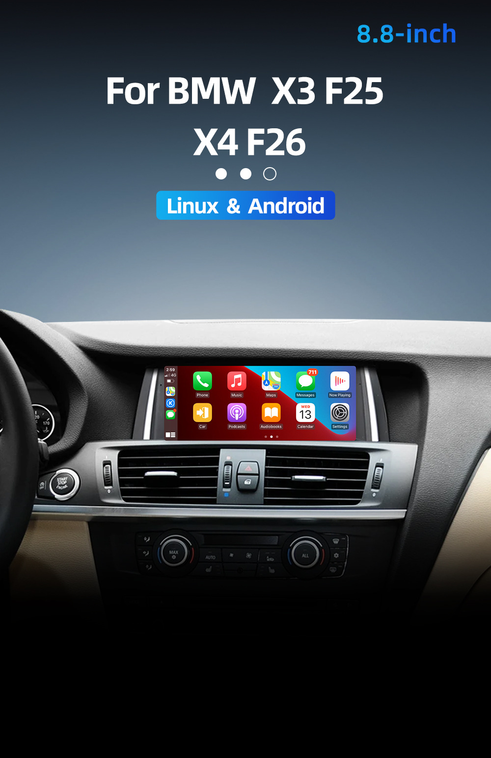 Car-Mounted Carplay Central Control Large Screen Suitable for Bmw X3 F25 X4 F26 2011-2017 Android Navigation