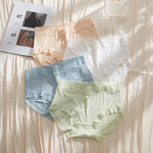 New Ice Silk Women's Underwear Invisible Medium Waist Pure Cotton Thong Breathable Triangle Pajamas Ultra Thin Silk Smooth Breathable Girls' Underwear