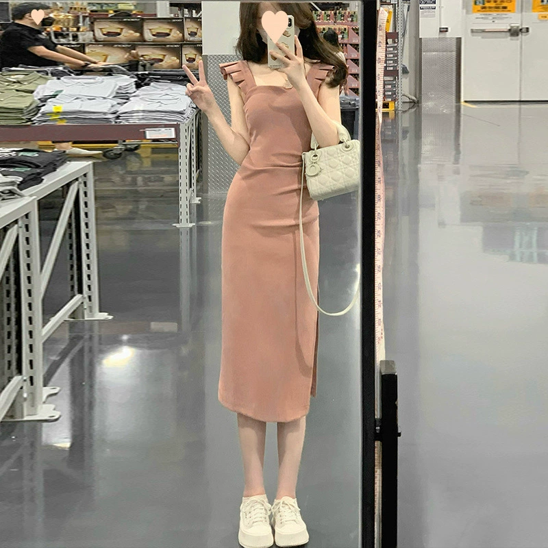 Миниатюрное платье с разрезом во французском стиле, новое летнее платье в стиле чистого желания, облегающее длинное платье для похудения, женская одежда