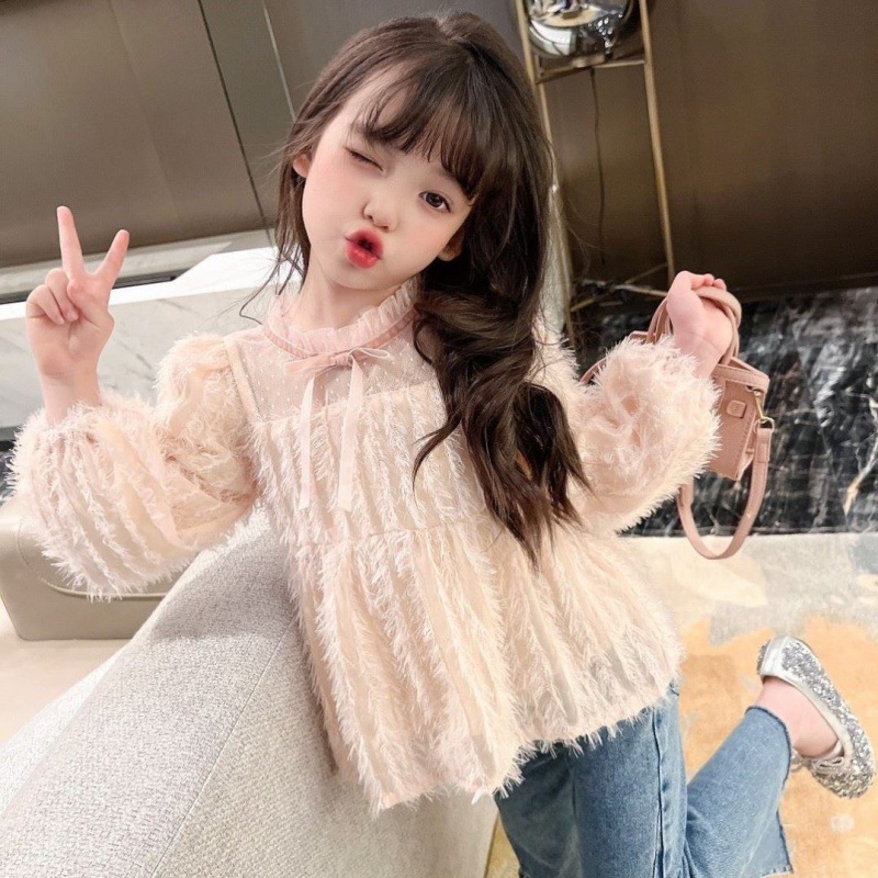 女童洋气上衣2023春季新款女宝宝流苏衬衣春秋甜美休闲长袖娃娃衫
