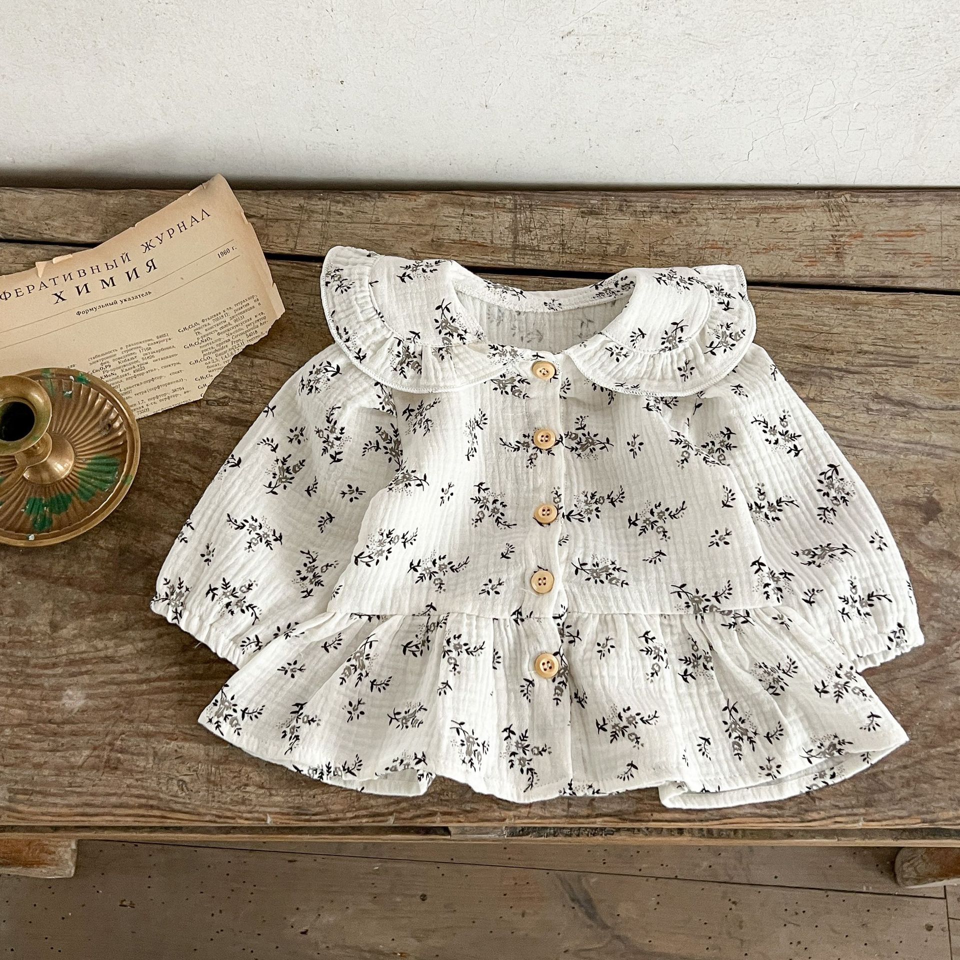 Estilo coreano primavera y verano niñas bebé algodón floral solapa camisa vestido ins niños todo partido cómodo vestido de moda